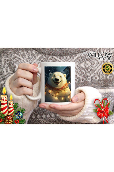 WİLLOW STORE كوب خزفي بتصميم دب لطيف لعيد الميلاد، هدية عيد الميلاد، هدية مميزة