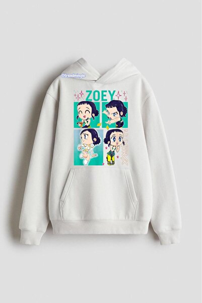 DEEFWEAR White Zoey Kpop Demon Hunters Printed Oversized Hoodie Unisex Sweatshirt-Trendmingle