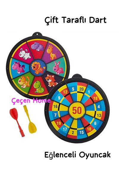 ÇEÇEN HOME Hayvan Desenli Sayılı Çift Taraflı 2 Mıknatıs Uçlu Dart Seti Çocuk...