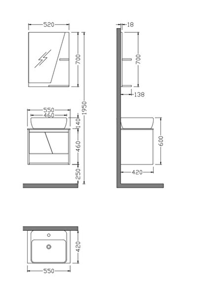 Nplus خزانة حمام مع حوض سيراميك ورف ومرآة