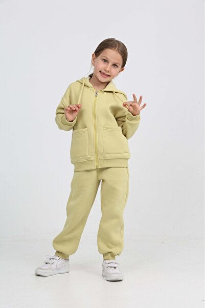 Toontoy Girl's Pocket Detailed Cardigan Tracksuit Set