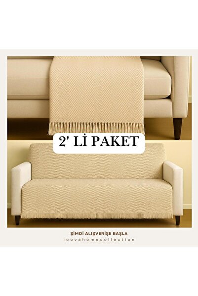 Loova Geleneksel El Dokuması Koltuk Örtüsü 2'li Set % 100 Pamuklu Bej