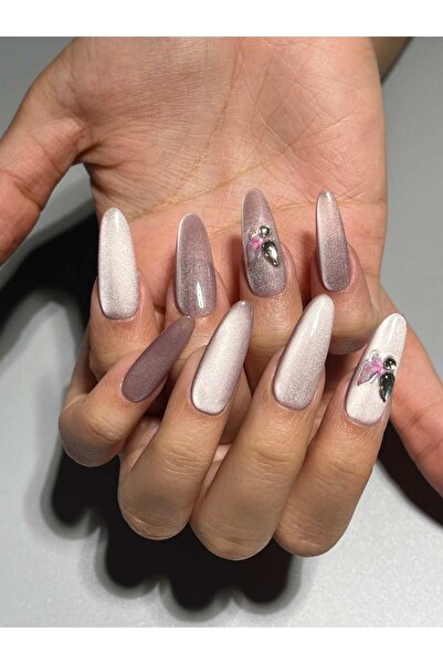 NailsTell Z014 S Beden Mor Kedi Gözü Kelebek Protez Jel Takma Tırnak Ve Akses...