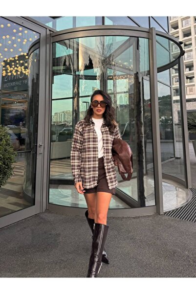 FREZZBİ Women's Plaid Oversized Long Sleeve Winter Lumberjack Shirt