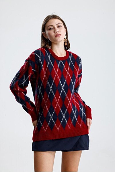 Markazzi Дамски плетен пуловер с ромбовиден шарка