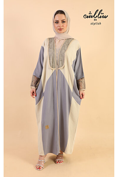 Stylish عباية لنن لف مزينة بالدانتيل