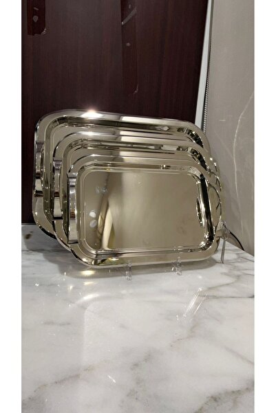 ALMASA Serving trays, set of 3, silver