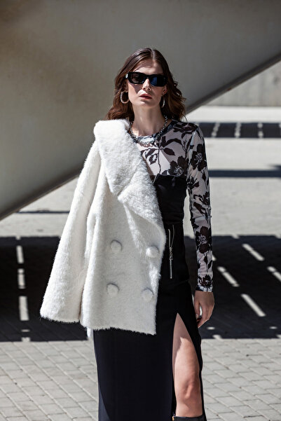 Berr-ın Wide Collar Double-Breasted Coat Ecru