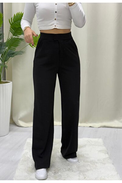 BERİLLİON قماش كريب فيلكرو بنطلون واسع الأرجل