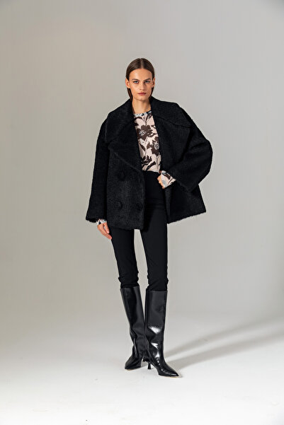 Berr-ın Wide Collar Double-Breasted Coat Black