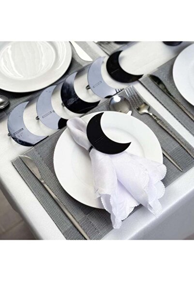 Story of candle عيد رمضان ، 6 مسكات مناديل ومفارش بتصميم هلال رمضان | أسود