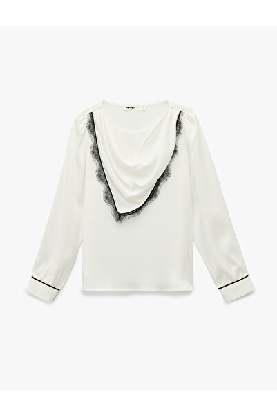 Koton Lace Detailed Long Sleeve Shawl Collar Blouse