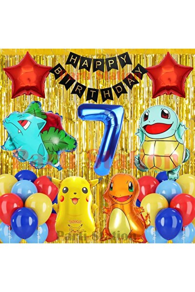 Parti Station مجموعة بالونات عيد الميلاد بتصميم بوكيمون لعمر 7 سنوات، تشمل شخصيات بوكيمون: بيكاتشو، بولباسور، تشارماندر، سكويرتل