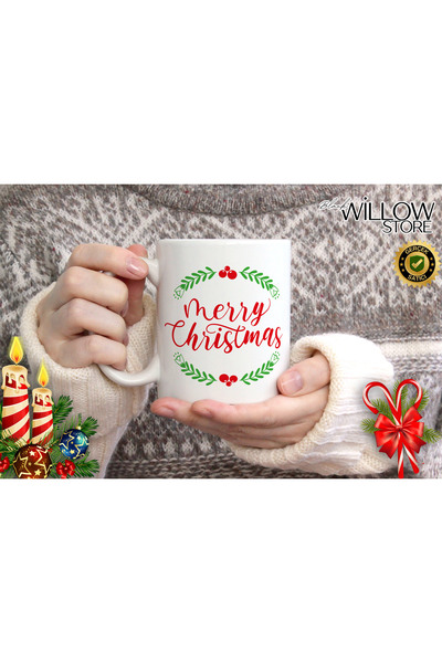 WİLLOW STORE Merry Christmas, Christmas Themed Porcelain Mug, New Year, Merry...