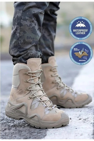 Scooter Erkek Hakiki Deri Su Geçirmez Bağcıklı Tactical/outdoor Kışlık Askeri Uzun Bot Ortopedik Taban