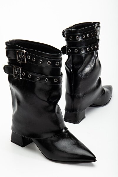 Fagi Black Buckled Draped Women's Boots