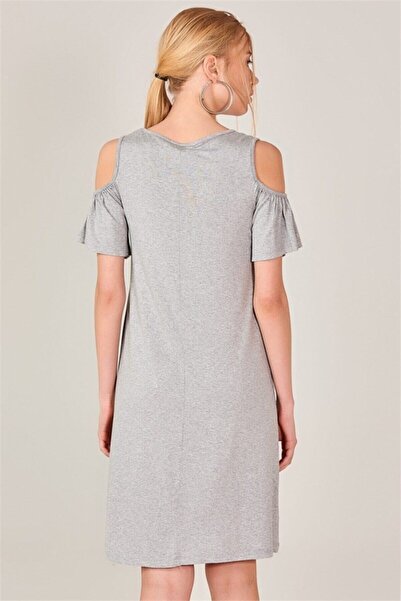 JE-TU Women's Gray Off-The-Shoulder Loose Dress Jt8032