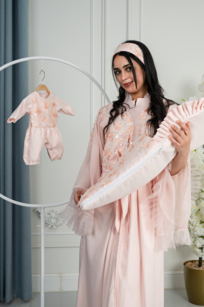 obejana طقم سابع روب نفاس + مدس طفل+ لبس البيبي افرول لون خربزي