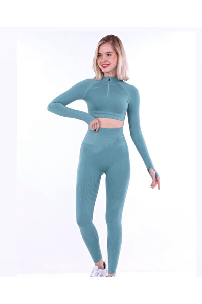 AS AFŞAR SELCAN طقم نسائي أخضر اللون بخصر عالٍ جدًا مكون من خياطة مخفية قطع ر...