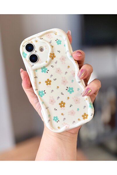 MİRAZ TASARIM iPhone 17 Ecru Color Case with Flower Pattern on It