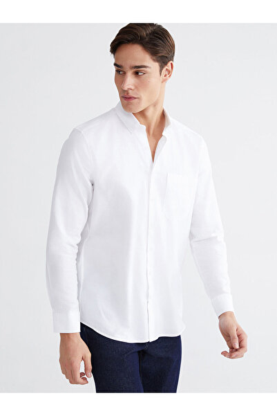 LC Waikiki Ανδρικό πουκάμισο από γκαμπαρντίνα σε κανονική εφαρμογή, λευκό, απ...