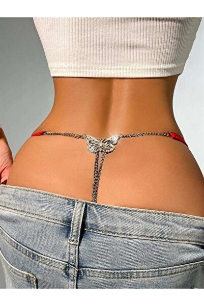 Motto10 butik Motto10butik Zincir Kelebek Detaylı Fantezi Kırmızı String Tanga