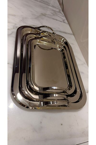 ALMASA Serving trays, set of 3, silver