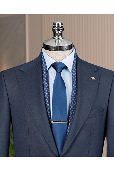 TerziAdemAltun Italian Style S Slim Fit Peaked Lapel Jacket Pants Suit Navy Blue T14909