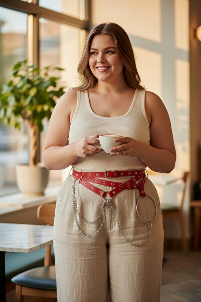 Angels Passion Curea roșie pentru femei supradimensionat Curea cu lanț cu mai...