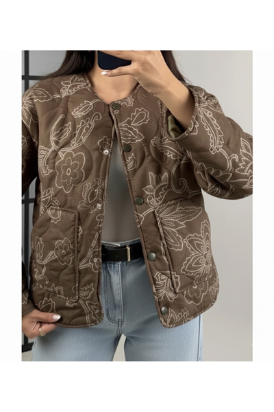 Mazelf Baby&Kids Wear Women's Brown Ethnic Patterned Quilted Coat Jacket