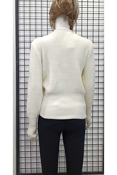 WIENELLA Women's V-Neck Silver Color Buttoned Knitwear Cardigan