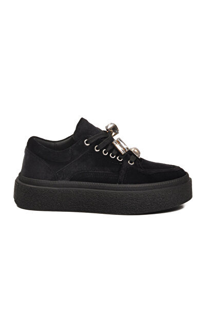Guja Black Nubuck Lace-Up High Sole Women's Sneaker 25K475 Z