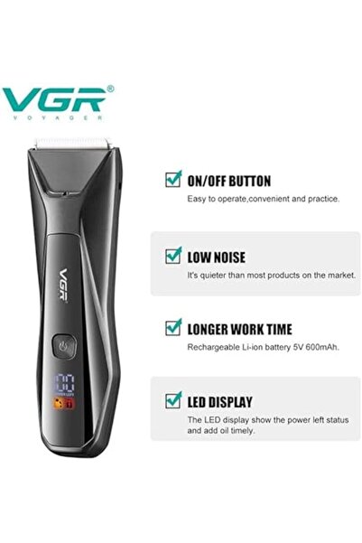 VGR The V-938 waterproof men's trimmer comes with 4 combs, an LED flashlight, a charging base, and a travel lock.