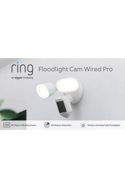 Ring Floodlight Cam Wired Pro - Outdoor Security Camera, 2K Video, 3D Motion Detection, Siren