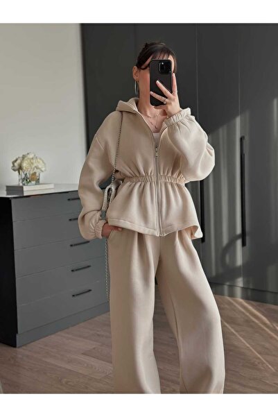 Tugen Co طقم مكون من قطعتين بتفاصيل مميزة مبطن بالصوف