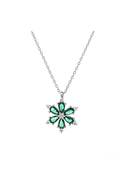 Vestra Takı 925 Ayar Gümüş Zümrüt Yeşili Lotus Kolye