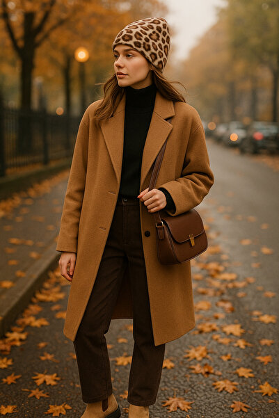 SİSTEM PELUŞ Leopard Pattern Premium Plush Beanie – Winter Elegance