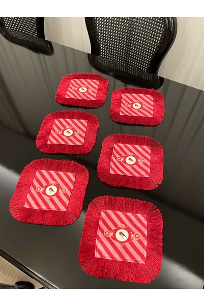 Daniel Home Design Premium |   Love Birds 6 Pieces Presentation Napkins - Tasseled Cocktail Coffee Coasters