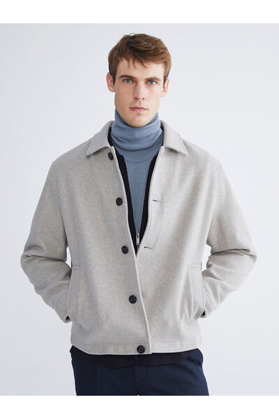 LC Waikiki Beige Standard Fit Shirt Collar Men's Cashmere Coat