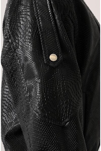 Opera Snake Skin Pattern Bomber Leather Jacket