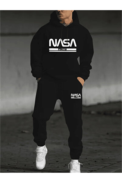 ALEYZA MODA Hooded Tracksuit Sets with the Words'Nasa at 1987' Written on Them