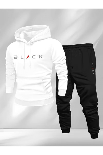 ALEYZA MODA Hooded Tracksuit Set with the Words'Black' Written on It