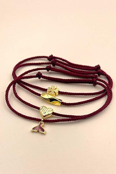 Concept HuBuTU Burgundy Fish Tail Heart Clover Pipe Figured Twisted Rope Bracelet Set (4 Pieces)