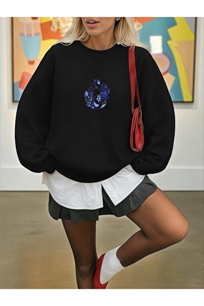 ArtYus Unisex Long Sleeve Transfer Blue Cat Ba Printed Large Size Crew Neck Sweatshirt