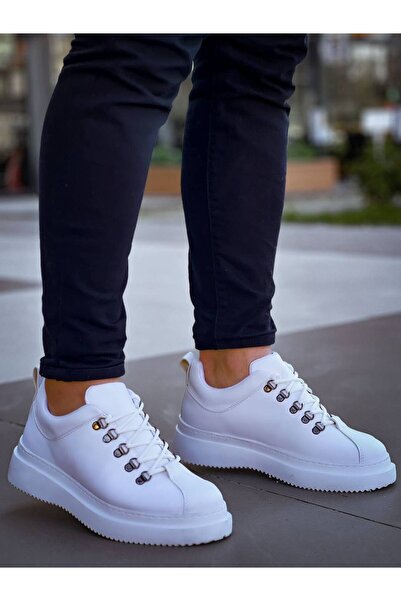 Lucy Shoes حذاء رياضي رجالي YG-X4 برباط يومي من الجلد CBT - أبيض