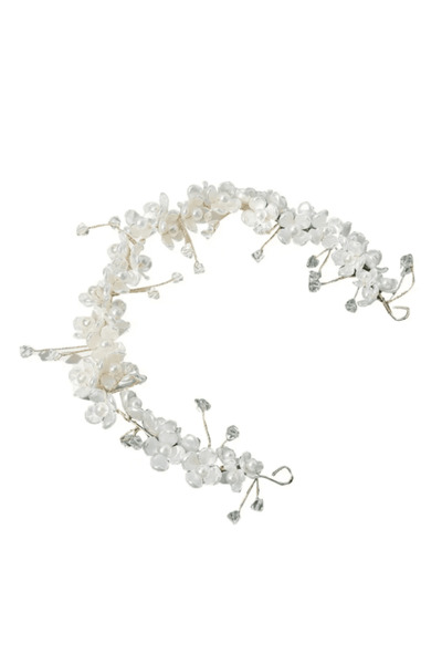 CRM Elegant floral hair crown for bride, CRM, white-gold, 30 cm