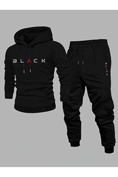 ALEYZA MODA طقم بدلة رياضية بغطاء رأس مكتوب عليها 'أسود'