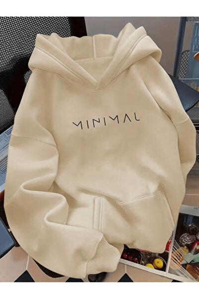 ALEYZA MODA Φούτερ με κουκούλα και τσέπες με σχέδιο λογότυπου  "Minimali "