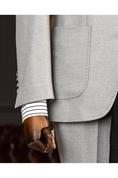 TerziAdemAltun Italian Style S Slim Fit Peaked Lapel Jacket Pants Suit Gray T14911