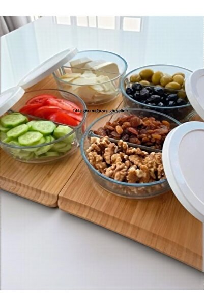 Paşabahçe Double Compartment Glass Storage Container 2 Compartment Glass Breakfast Bowl 785Cc 2 Pieces